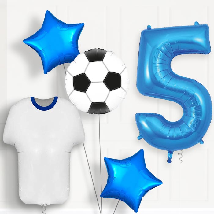 Blue and White Football Shirt 5th Birthday Balloon Package - 5th Birthday Balloon Package | Party Save Smile