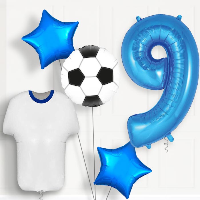 Blue and White Football Shirt 9th Birthday Balloon Package - 9th Birthday Balloon Package | Party Save Smile