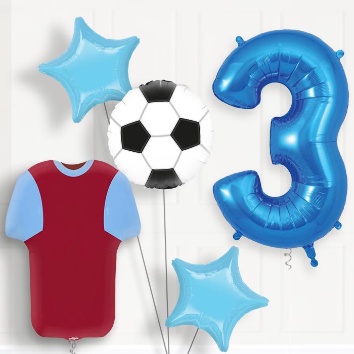 Claret and Blue Football Shirt 3rd Birthday Balloon Package - 3rd Birthday Balloon Package | Party Save Smile
