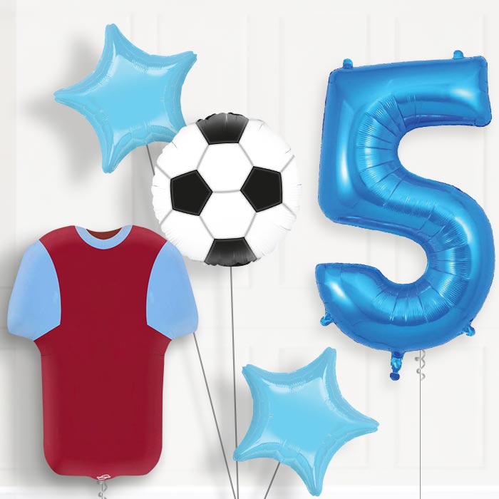 Claret and Blue Football Shirt 5th Birthday Balloon Package - 5th Birthday Balloon Package | Party Save Smile