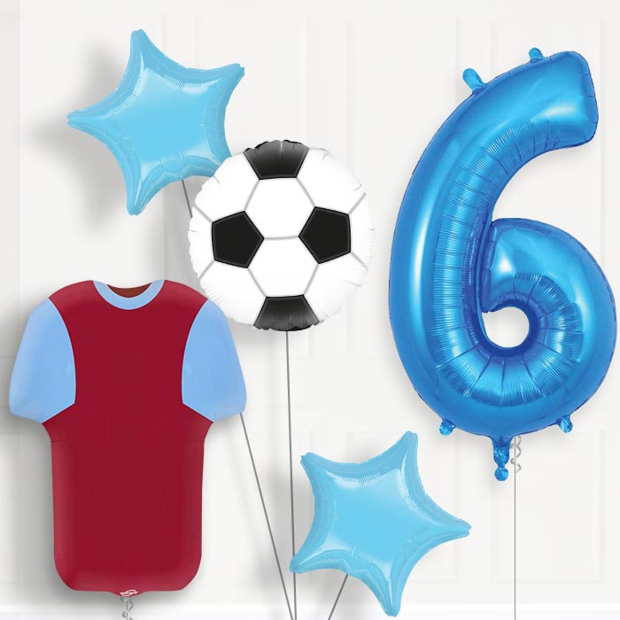 Claret and Blue Football Shirt 6th Birthday Balloon Package - 6th Birthday Balloon Package | Party Save Smile