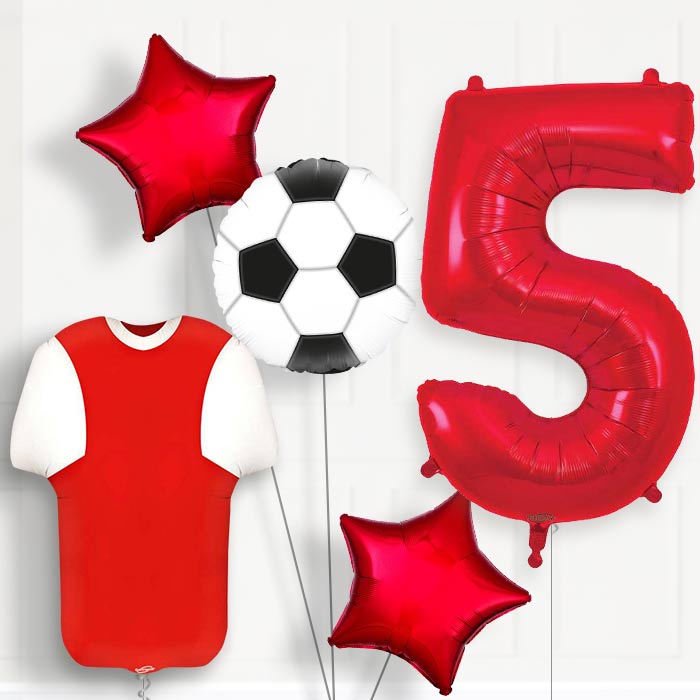 Red and White Football Shirt 5th Birthday Balloon Package - 5th Birthday Balloon Package | Party Save Smile