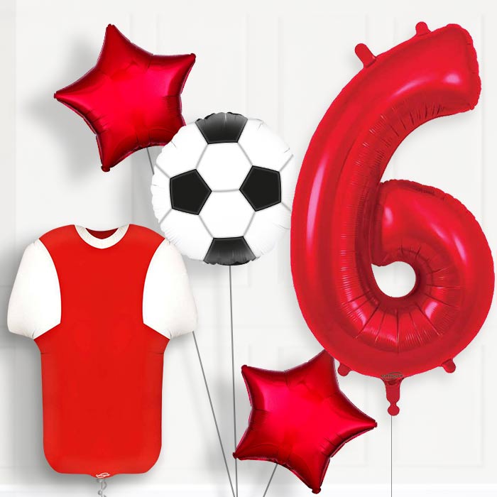 Red and White Football Shirt 6th Birthday Balloon Package - 6th Birthday Balloon Package | Party Save Smile