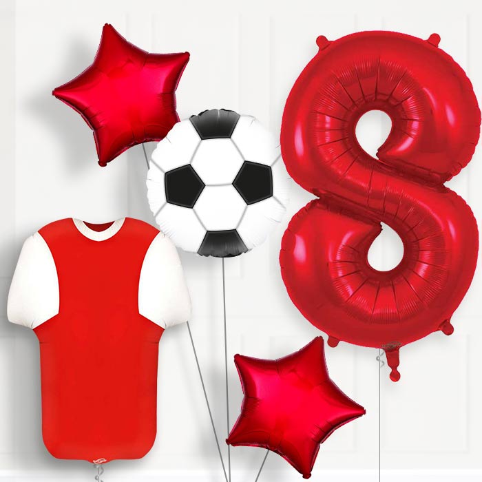 Red and White Football Shirt 8th Birthday Balloon Package - 8th Birthday Balloon Package | Party Save Smile