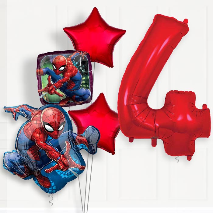 Animated Spiderman 4th Birthday Helium Balloon Package - 4th Birthday Balloon Package | Party Save Smile
