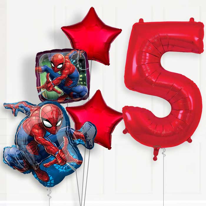 Animated Spiderman 5th Birthday Helium Balloon Package - 5th Birthday Balloon Package | Party Save Smile