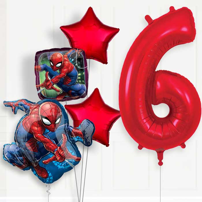 Animated Spiderman 6th Birthday Helium Balloon Package - 6th Birthday Balloon Package | Party Save Smile