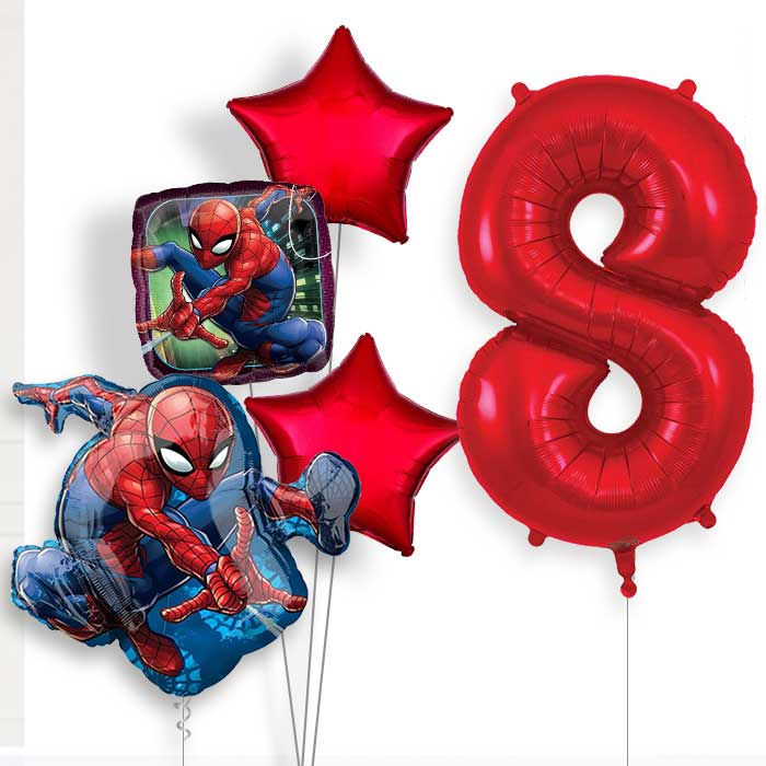 Animated Spiderman 8th Birthday Helium Balloon Package - 8th Birthday Balloon Package | Party Save Smile