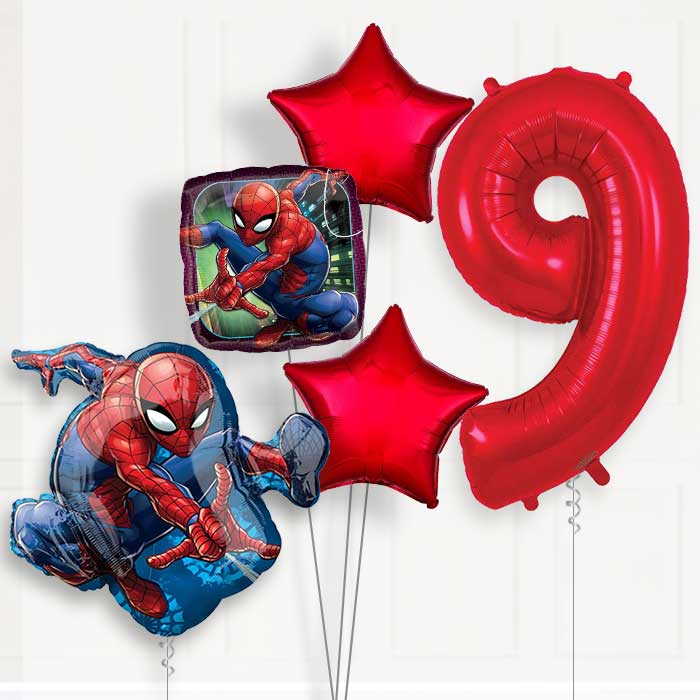 Animated Spiderman 9th Birthday Helium Balloon Package - 9th Birthday Balloon Package | Party Save Smile