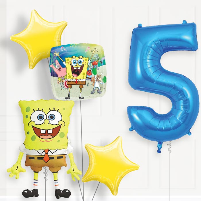 Spongebob 5th Birthday Helium Balloon Package - 5th Birthday Balloon Package | Party Save Smile