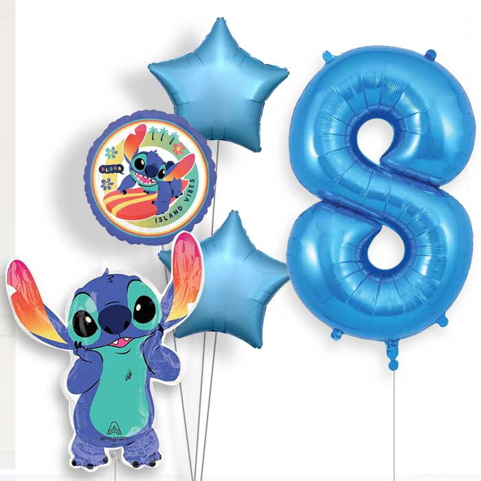 Stitch 8th Birthday Helium Balloon Package - 8th Birthday Balloon Package | Party Save Smile