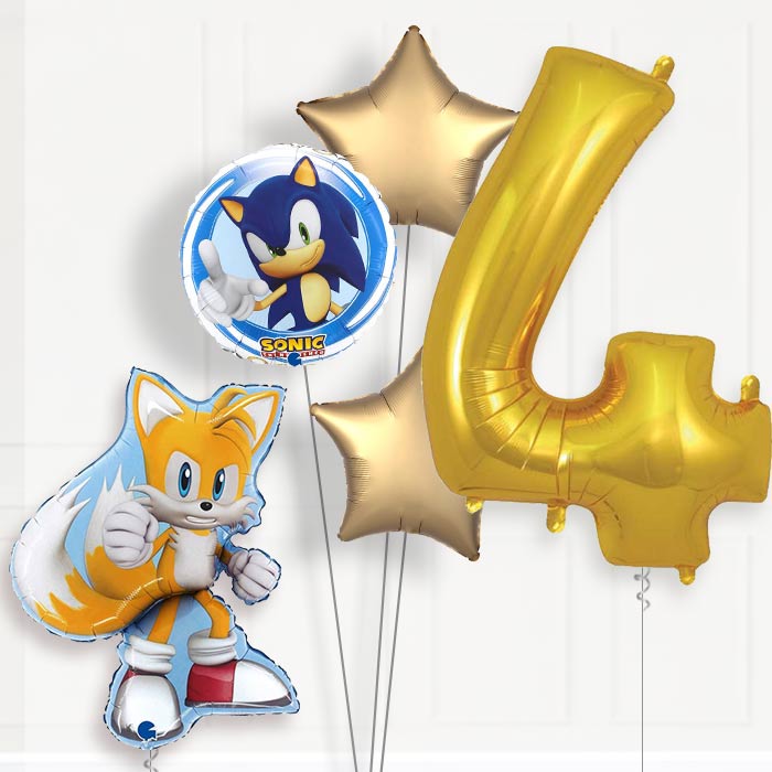 Tails Sonic the Hedgehog 4th Birthday Helium Balloon Package - 4th Birthday Balloon Package | Party Save Smile