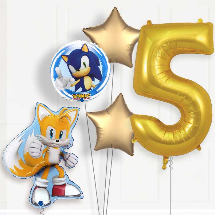 Tails Sonic the Hedgehog 5th Birthday Helium Balloon Package - 5th Birthday Balloon Package | Party Save Smile