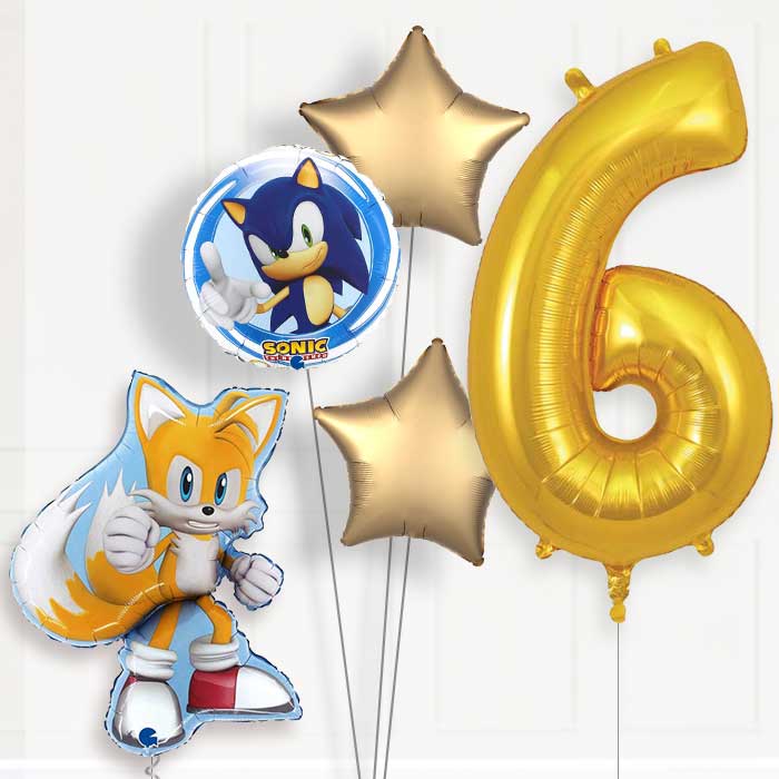 Tails Sonic the Hedgehog 6th Birthday Helium Balloon Package - 6th Birthday Balloon Package | Party Save Smile