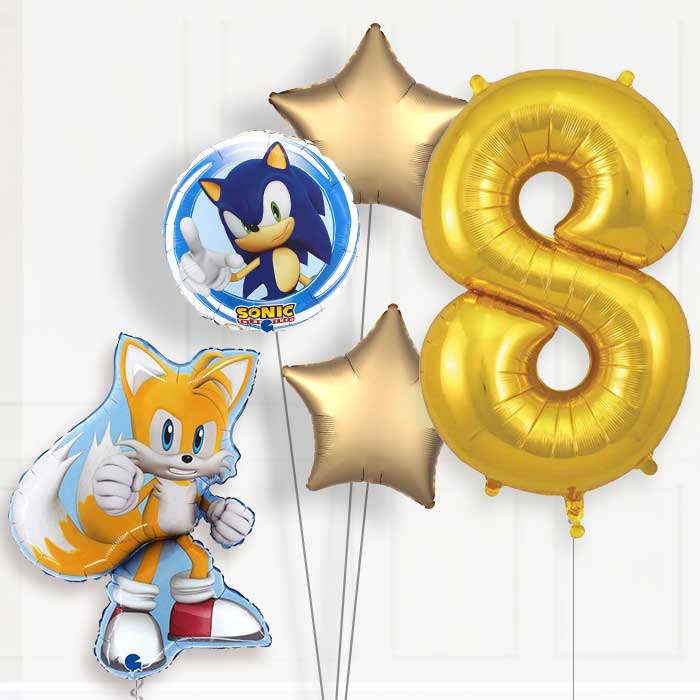 Tails Sonic the Hedgehog 8th Birthday Helium Balloon Package - 8th Birthday Balloon Package | Party Save Smile