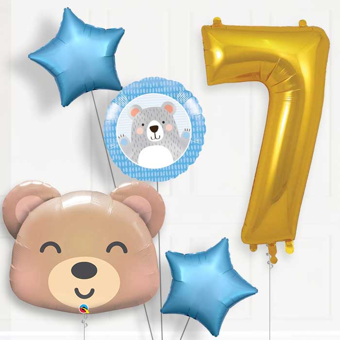 Teddy Bear 7th Birthday Helium Balloon Package - 7th Birthday Balloon Package | Party Save Smile