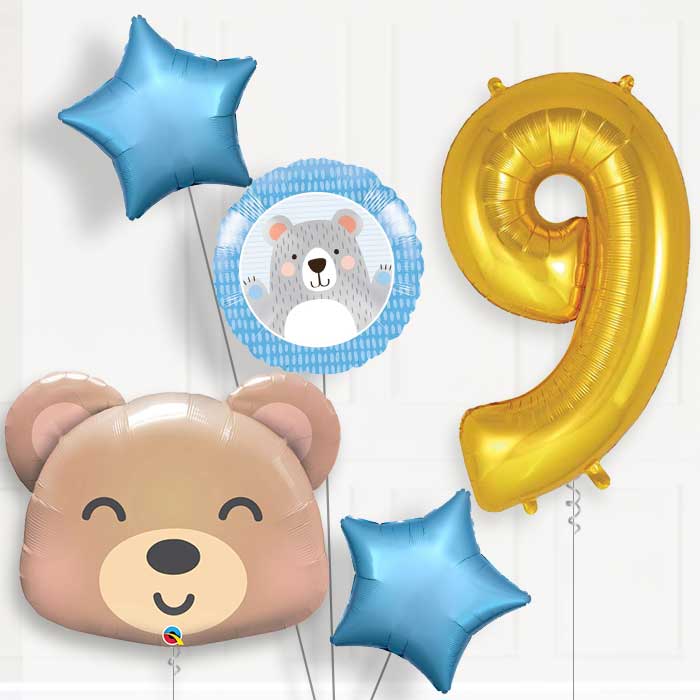 Teddy Bear 9th Birthday Helium Balloon Package - 9th Birthday Balloon Package | Party Save Smile