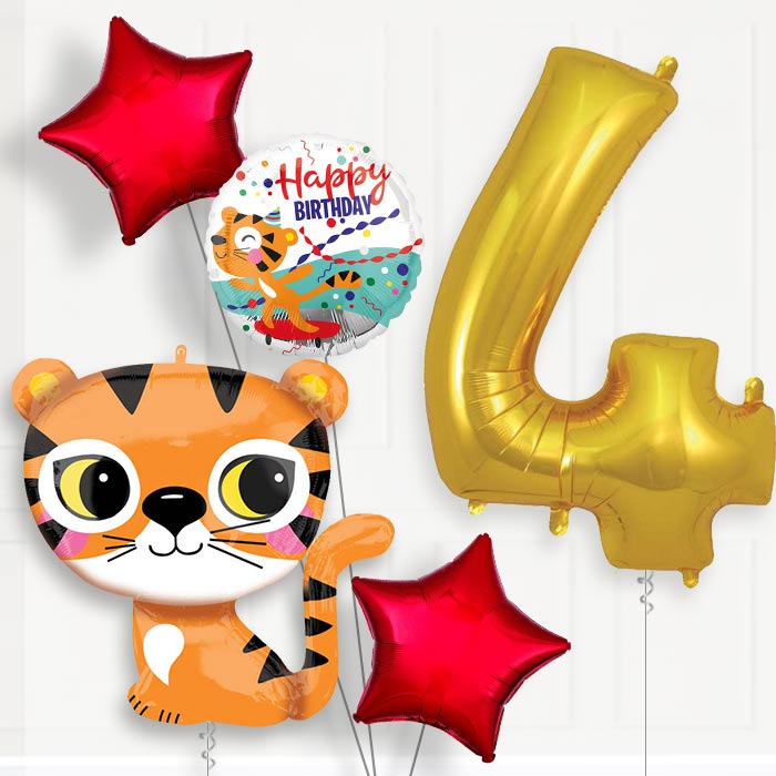 Tiger 4th Birthday Helium Balloon Package - 4th Birthday Balloon Package | Party Save Smile