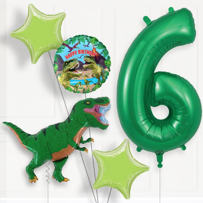 Green T Rex 6th Birthday Helium Balloon Package - 6th Birthday Balloon Package | Party Save Smile