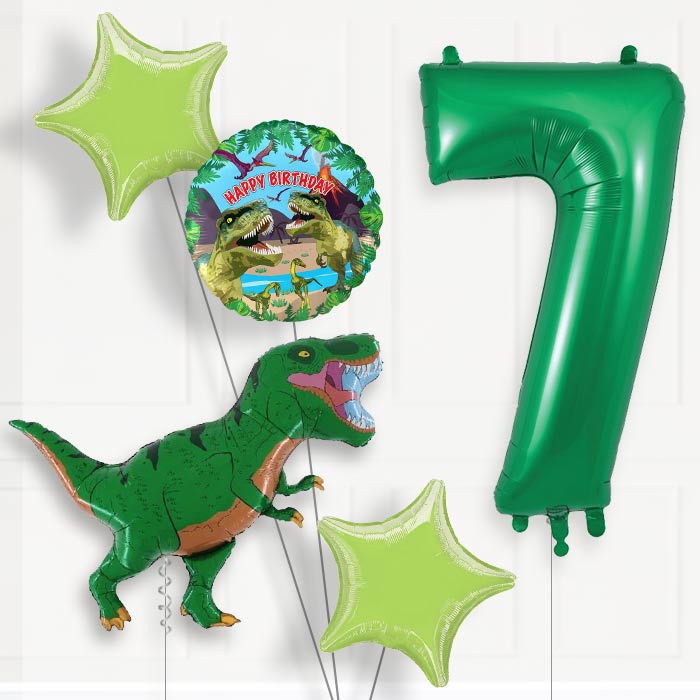 Green T Rex 7th Birthday Helium Balloon Package - 7th Birthday Balloon Package | Party Save Smile