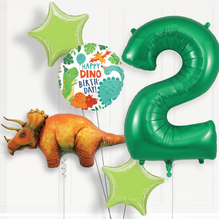 Triceratops 2nd Birthday Helium Balloon Package - 2nd Birthday Balloon Package | Party Save Smile