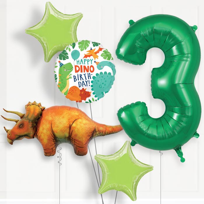 Triceratops 3rd Birthday Helium Balloon Package - 3rd Birthday Balloon Package | Party Save Smile