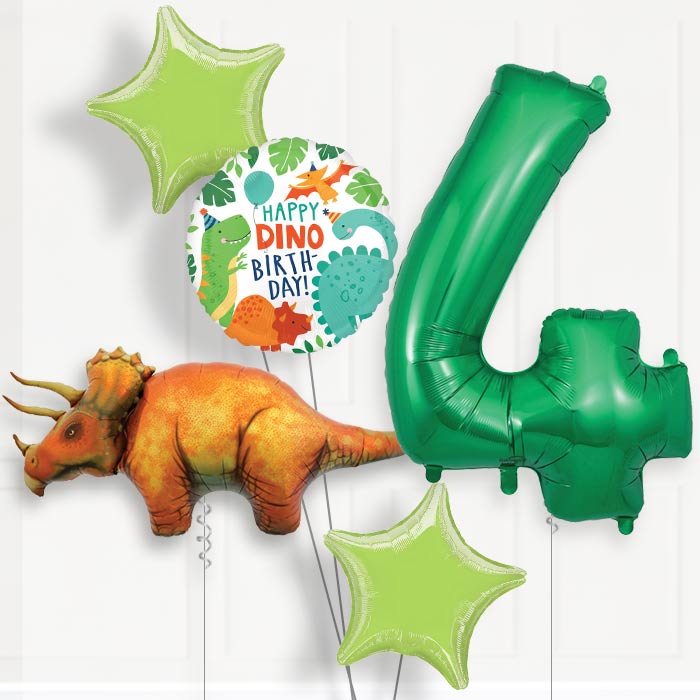 Triceratops 4th Birthday Helium Balloon Package - 4th Birthday Balloon Package | Party Save Smile