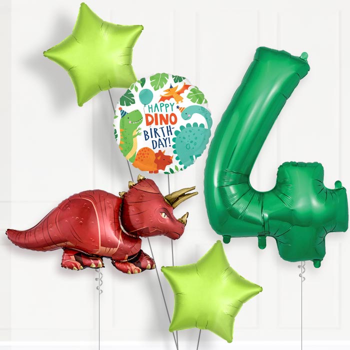 Triceratops 4th Birthday Helium Balloon Package - 4th Birthday Balloon Package | Party Save Smile