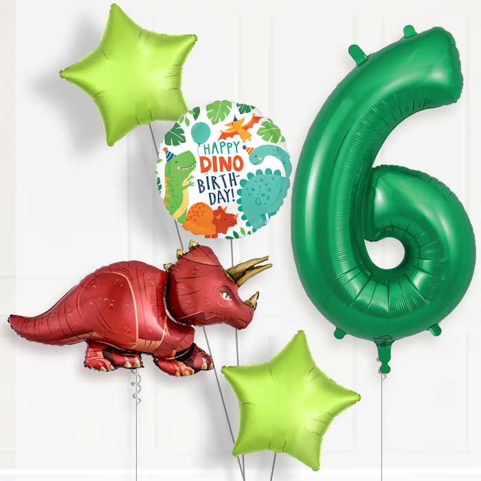 Triceratops 6th Birthday Helium Balloon Package - 6th Birthday Balloon Package | Party Save Smile