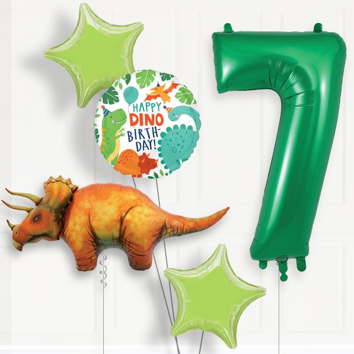 Triceratops 7th Birthday Helium Balloon Package - 7th Birthday Balloon Package | Party Save Smile