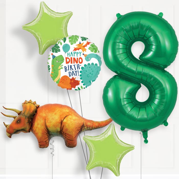 Triceratops 8th Birthday Helium Balloon Package - 8th Birthday Balloon Package | Party Save Smile