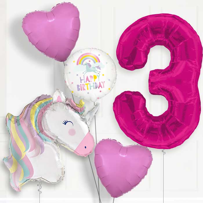 Pastel Unicorn 3rd Birthday Helium Balloon Package - 3rd Birthday Balloon Package | Party Save Smile
