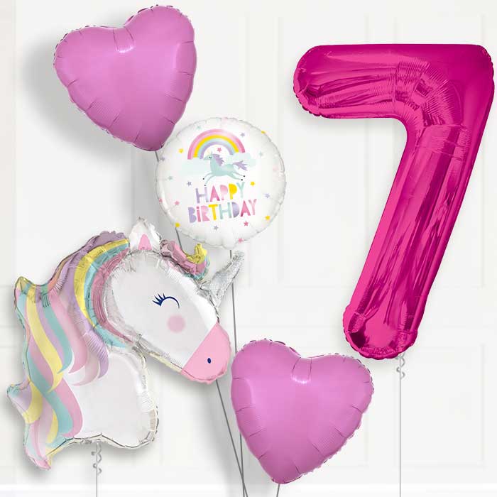 Pastel Unicorn 7th Birthday Helium Balloon Package - 7th Birthday Balloon Package | Party Save Smile