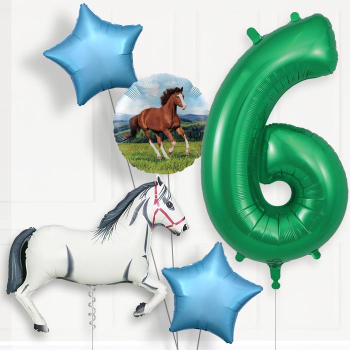White Horse 6th Birthday Helium Balloon Package - 6th Birthday Balloon Package | Party Save Smile