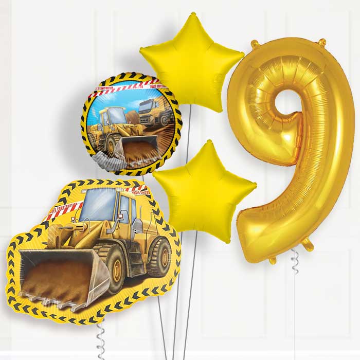 Yellow Digger Helium Birthday Balloon Package Choose Age - 9th Birthday Balloon Package | Party Save Smile