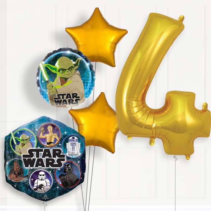 Star Wars Yoda 4th Birthday Helium Balloon Package - 4th Birthday Balloon Package | Party Save Smile