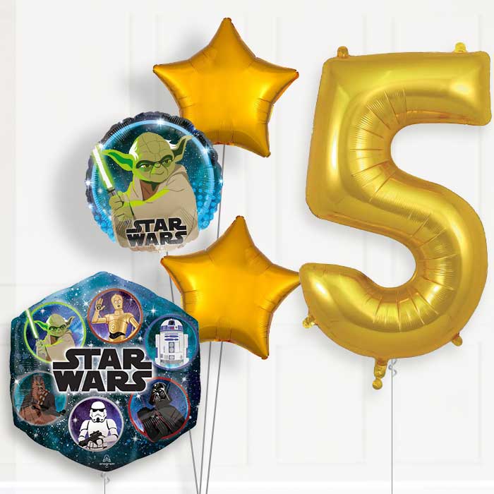 Star Wars Yoda 5th Birthday Helium Balloon Package - 5th Birthday Balloon Package | Party Save Smile