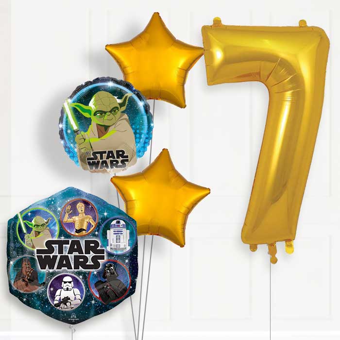 Star Wars Yoda 7th Birthday Helium Balloon Package - 7th Birthday Balloon Package | Party Save Smile