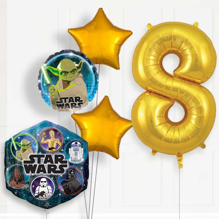 Star Wars Yoda 8th Birthday Helium Balloon Package - 8th Birthday Balloon Package | Party Save Smile