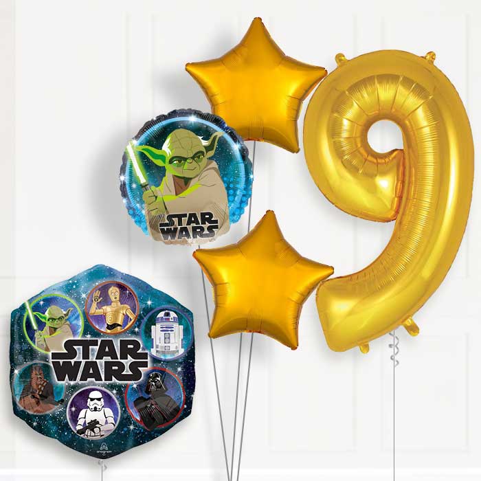 Star Wars Yoda 9th Birthday Helium Balloon Package - 9th Birthday Balloon Package | Party Save Smile