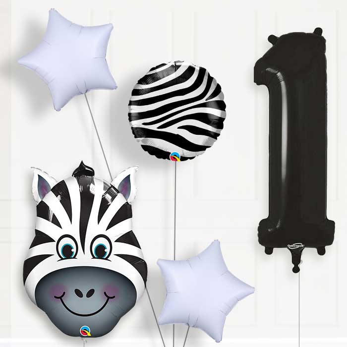 Zebra 1st Birthday Helium Balloon Package - 1st Birthday Balloon Package | Party Save Smile