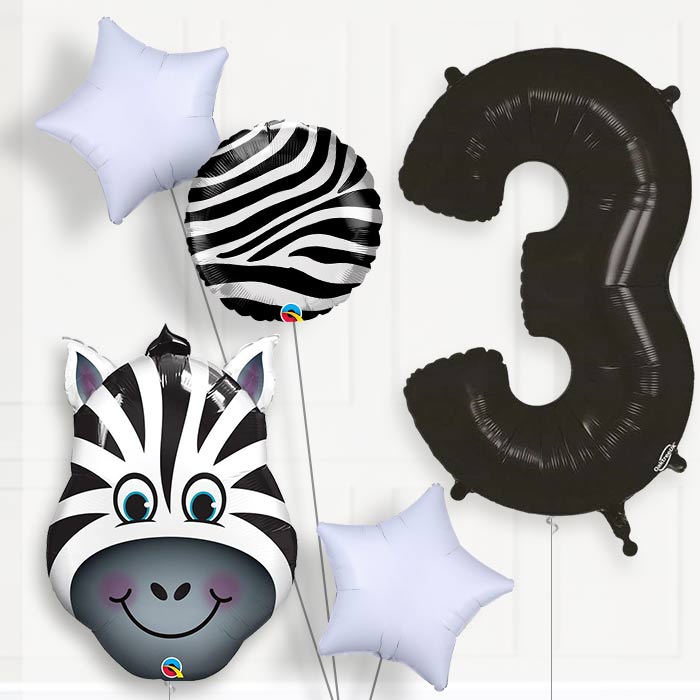 Zebra 3rd Birthday Helium Balloon Package - 3rd Birthday Balloon Package | Party Save Smile