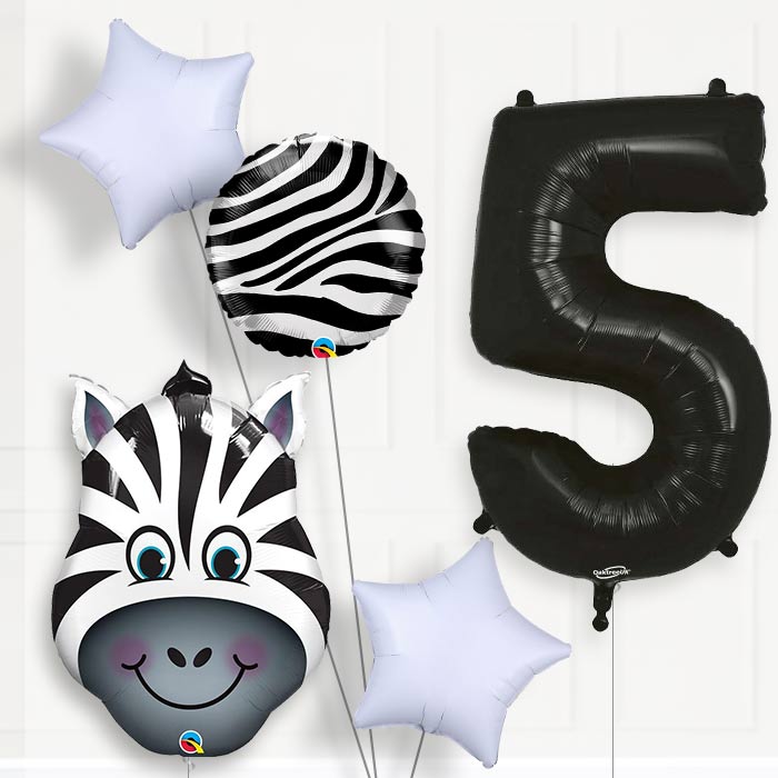Zebra 5th Birthday Helium Balloon Package - 5th Birthday Balloon Package | Party Save Smile