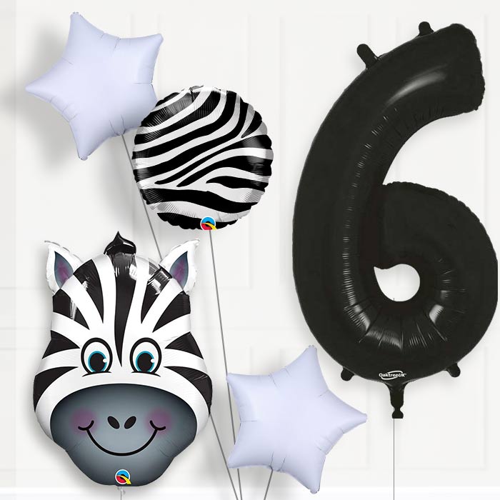 Zebra 6th Birthday Helium Balloon Package - 6th Birthday Balloon Package | Party Save Smile