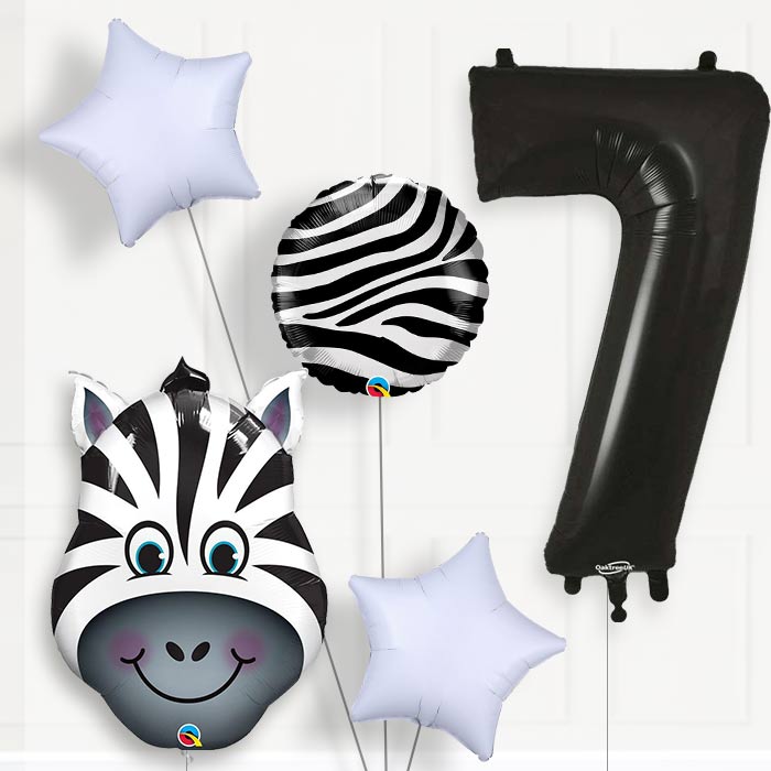 Zebra 7th Birthday Helium Balloon Package - 7th Birthday Balloon Package | Party Save Smile