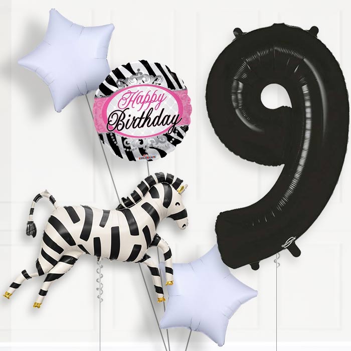 Zebra Shaped Birthday Balloon Package Choose Age - 9th Birthday Balloon Package | Party Save Smile