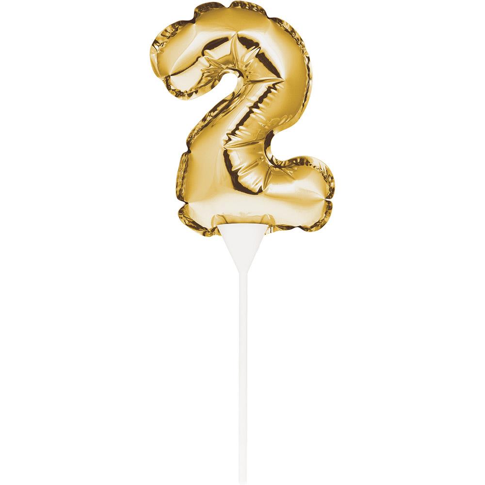 Gold Number 2 Cake Topper Mini Balloon 13cm | Party Save Smile