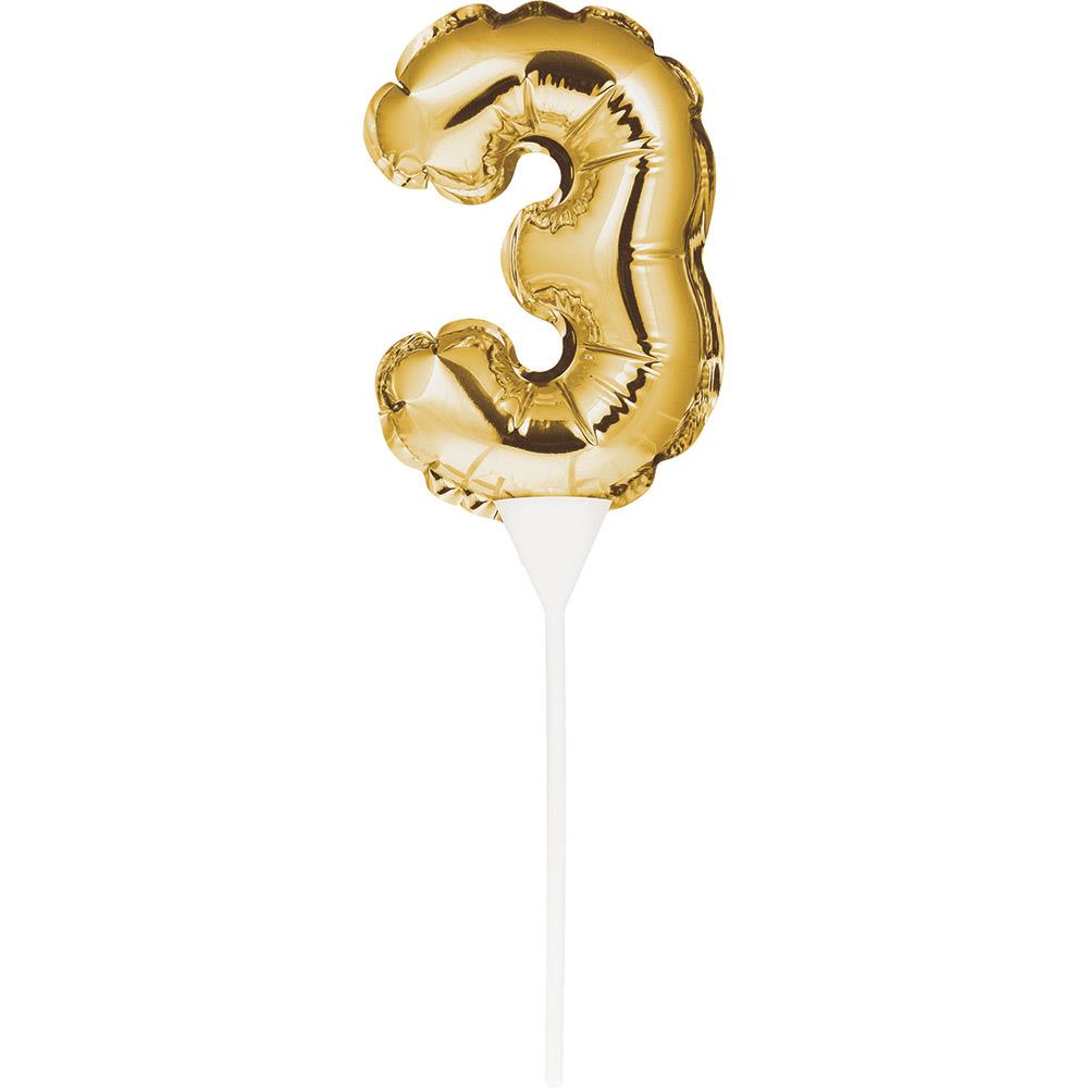 Gold Number 3 Cake Topper Mini Balloon 13cm | Party Save Smile