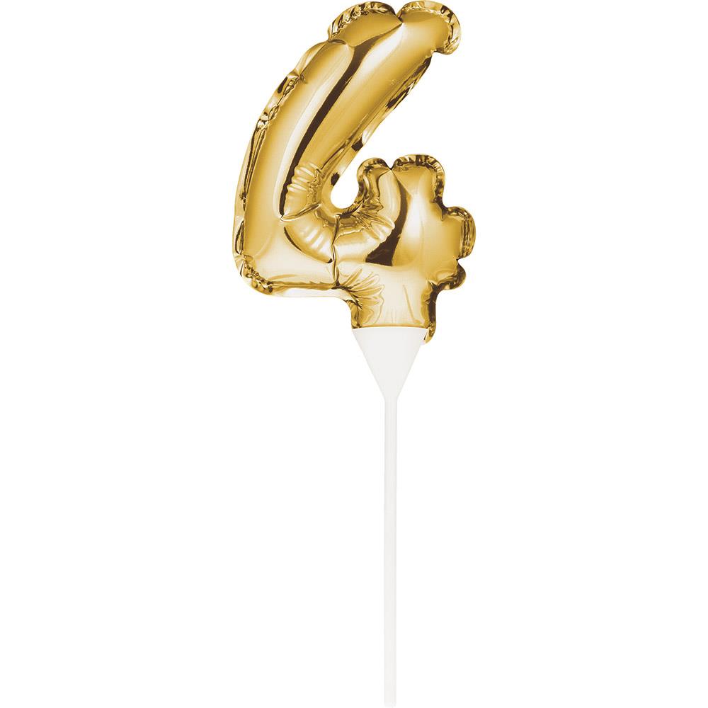Gold Number 4 Cake Topper Mini Balloon 13cm | Party Save Smile