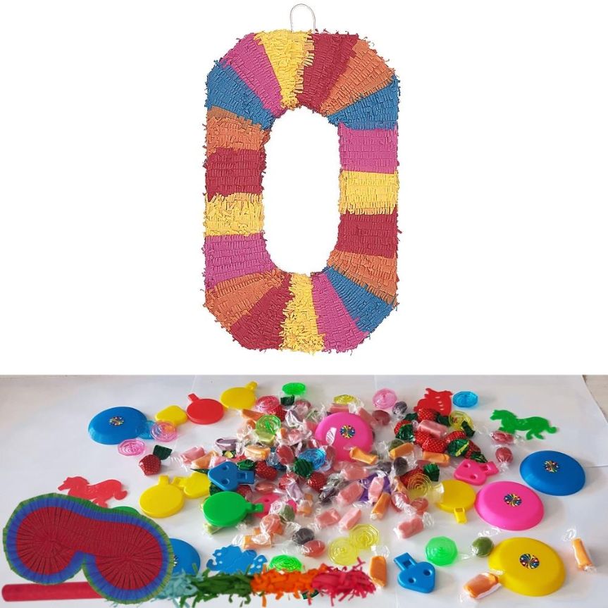 Number 0 Rainbow Design Pinata Kit with Favours and Confetti | Party Save Smile